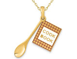 14K Yellow Gold Cook Book  and Spoon Charm Pendant Necklace with Chain